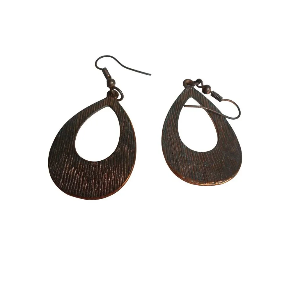 Costume dangle Earrings Copper teardrop shape